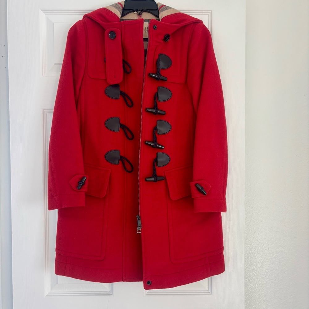 Burberry Red Hooded Wool Coat size 2